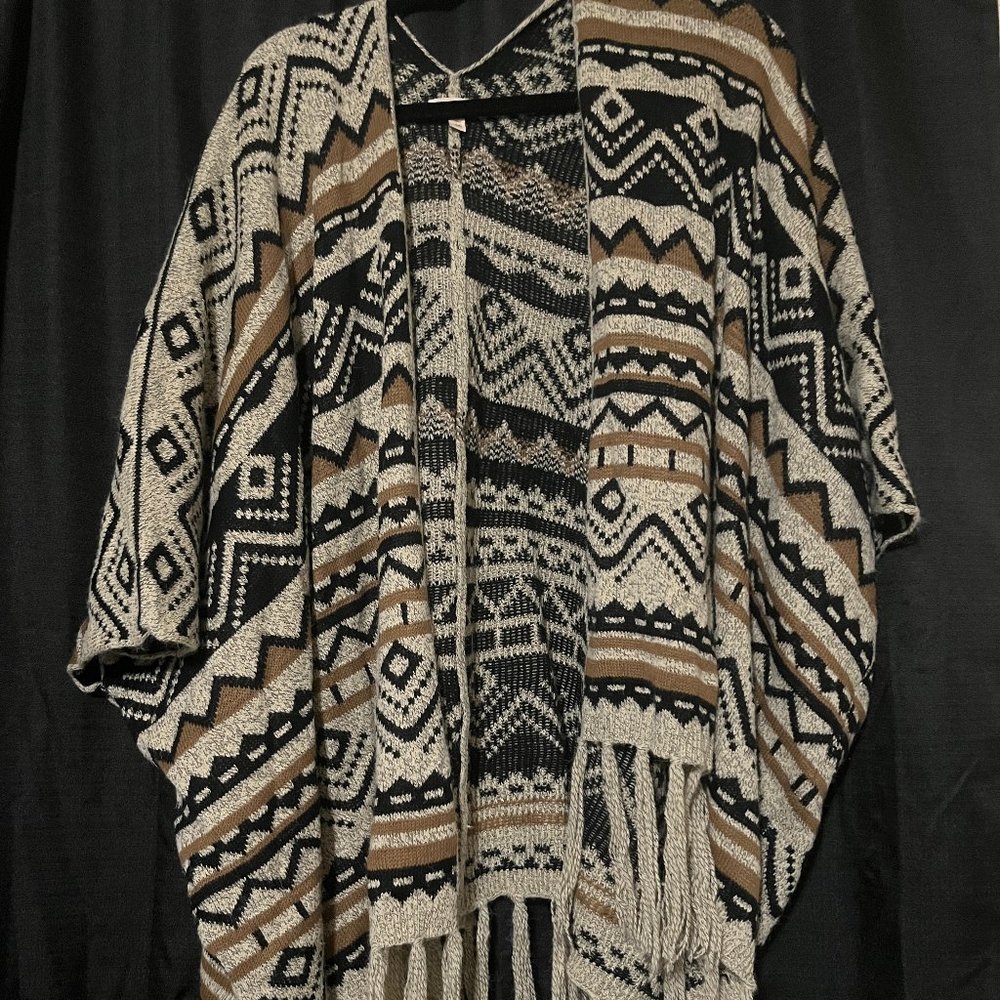 Neutral Boho print shawl with tassels